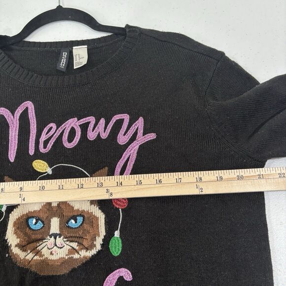 Cats Ugly Christmas Sweater Meowy Xmas Women M Black Kitty Grumpy Cat Lady Tacky - Picture 6 of 8